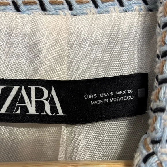 Zara Woman Double Breasted Texture Weave Tweed Blazer Jacket Blue White Size S - Picture 6 of 14